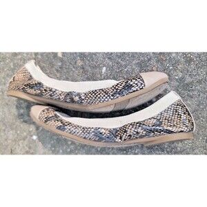 Anne Taylor LOFT Ballet Flats Snakeskin Beige Brown Black 5.5 Leather blend